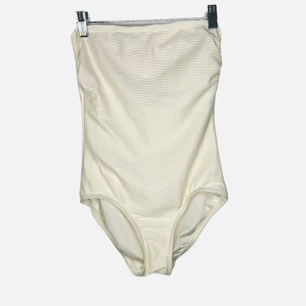 EUC CARMEN MARC VALVO Designer Cream Textured Strapless One Piece Swimsuit Sz 6‎